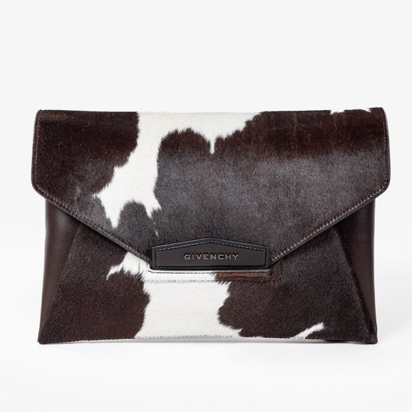Givenchy Brown Cow Print Calf Hair/ Leather Antigona Clutch - Picture 1 of 10